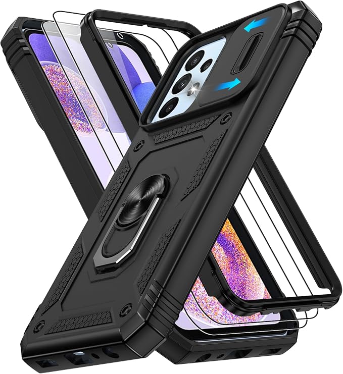 Gritup for Galaxy A23 5G Case Military-Grade Shockproof with Kickstand | (   ) with 2 PCS Screen Protector, Slide Camera Cover, Heavy Duty Funda para A 23 5G Cover, Black by Gritup