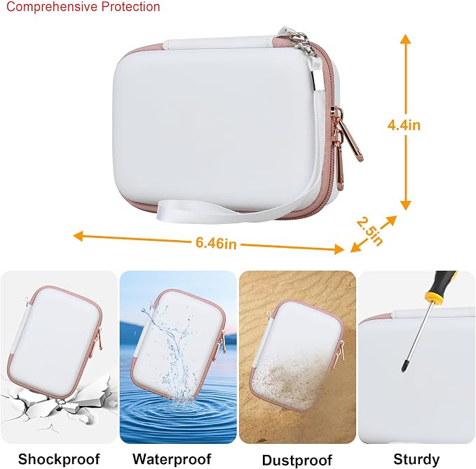 Elonbo Carrying Case for Fujifilm INSTAX Mini Link 3/2/1 Smartphone Printer | Portable Color Instant Photo Printer Hard Travel Protective Bag, Interior Mesh Pocket fits Instant Film Printer Paper, White - Image 3