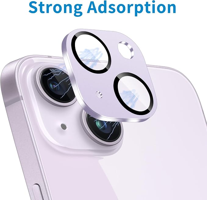 Camera Lens Protector for iPhone 14 /iPhone 14 Plus Metal Camera Cover Film, 9H Tempered Glass, Anti-Scratch, Case Friendly - Purple - Image 4