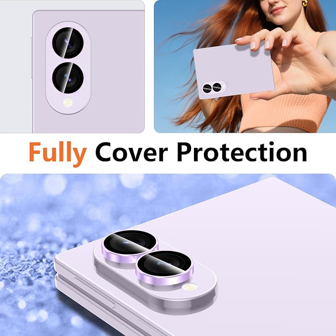 for Samsung Galaxy Z Fold 8 Camera Lens Protector, Individual Metal Ring Tempered Glass Lens Cover, [Strong Adsorption] Scratch Resistant Ultra-Thin HD Clear Lens Cover, 1 Set-Purple Ring - Image 8