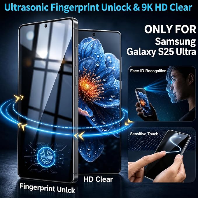 2 Pack for S25 Ultra Privacy Screen Protector Tempered Glass | True 24°Anti Spy, Fingerprint Compatible, 9H Hardness Military Grade Shatterproof, Auto Dust-Elimination - Image 3