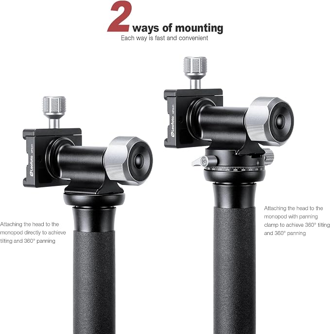 Leofoto Gimbal Tripod Head, Aluminum Alloy Monopod Head Panoramic Tilt Quick Release Quick Release Buckle Conversion Head Accessories for DSLR/Camcorders, 3/8" Thread, Max Load 10KG/22.05lb (MPG-01) - Image 4