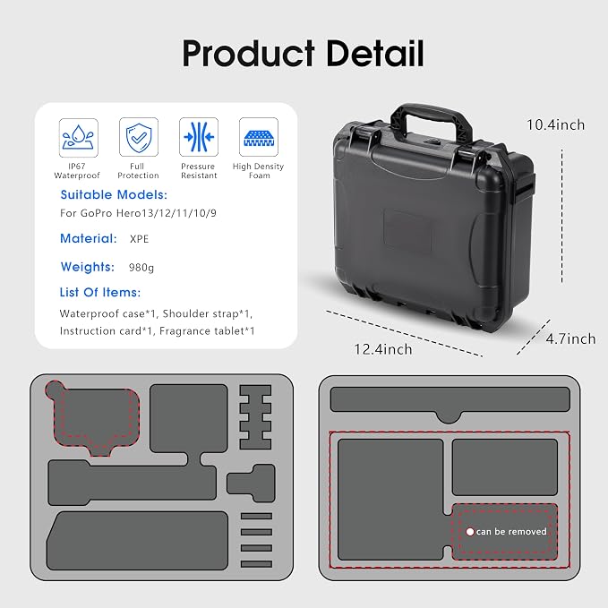 Carrying Organizer Case For Gopro Hero 13/12/11/10 Lit Hero Accessories | Hard Creator Edition Odorless for Media Mod/Volta/Chest Mount/ Waterproof Travel Storage Cases 12.4*4.7*10.4inch - Image 9