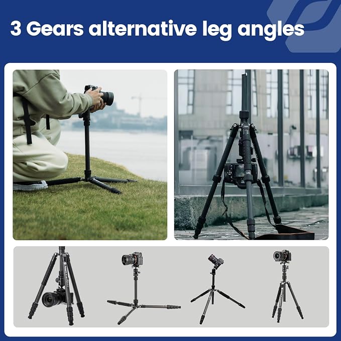 Fotopro 73"/185cm Carbon Fiber Travel Tripod for Camera, 360° Panorama Ball Head, Arca Quick Release Plate, Portable Bag, Compact Travel Tripod Monopod for DSLR Camera Camcorder, Load up to 22lbs/10kg - Image 5