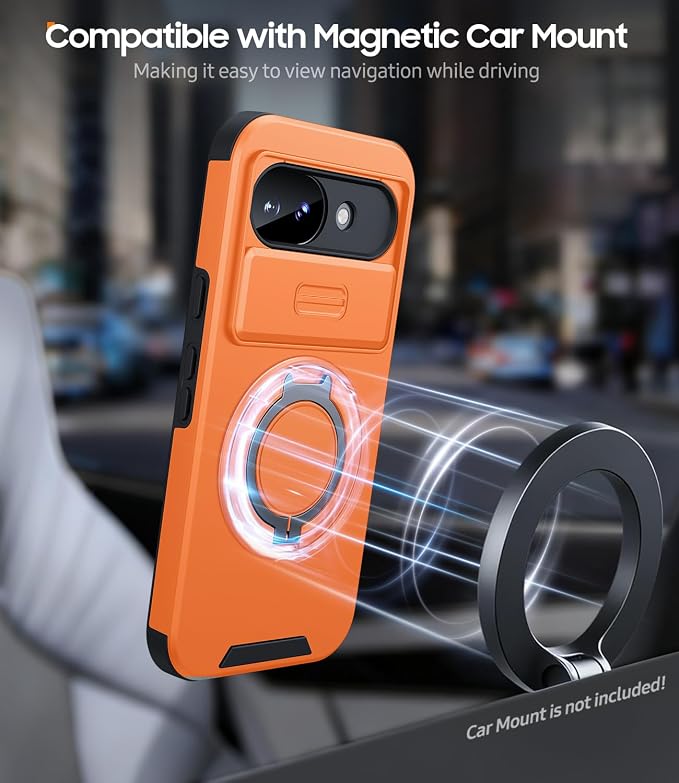 JAME for Google Pixel 10A Case with Ring Stand & Slide Camera Cover Orange | Ring Holder Kickstand, Screen Protectors, Dual-Layer Shockproof Protective, Magnetic Accessory Friendly Phone Case, Orange - Image 6