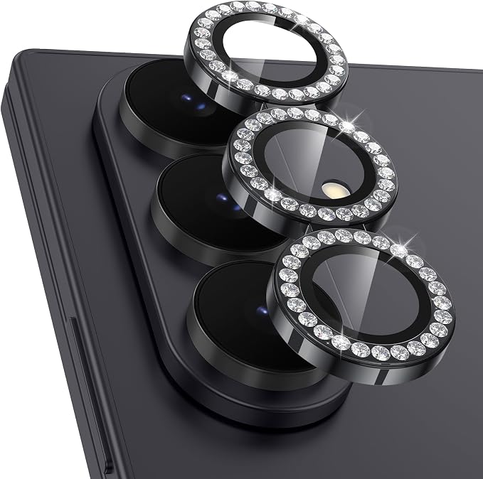 Meshine for Samsung Galaxy Z Fold 7 Camera Lens Protector,Scratch Proof,Strong Adsorption,9H Hardness with Metal Ring Camera Cover,Ultra Thin Case Friendly, Accessories Lens Protector,Shiny Black by Meshine
