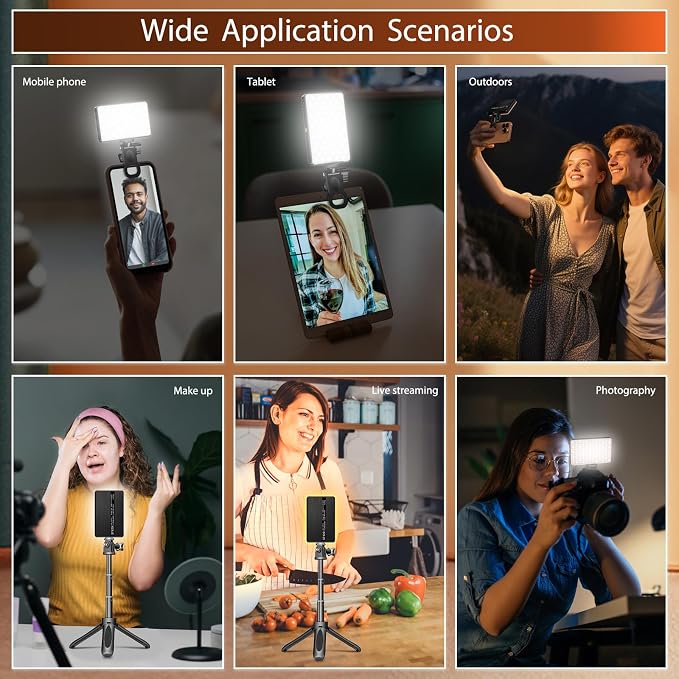 120 LED Video Light, Portable USB Photo Light Dimmable 2500-9000K CRI 95+ 5000mAh Battery with Tripod with Colored Filters and Clip, Photo Lamp for Phone/iPad/Camera - Image 4
