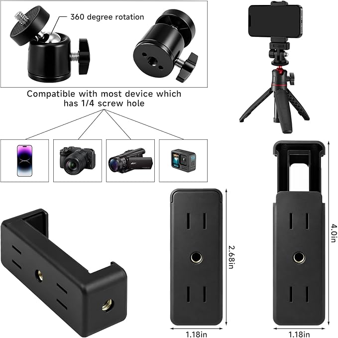 30Pack Camera Tripod Screw Mount Kit, 1/4" & 3/8" Camera Screw Adapter | with Ball Head, Cold Shoe Mount, Phone Clamp, Flash Hot Shoe Adapter for Camera, Tripod, Ring Light, Mic & LED Video Light - Image 4