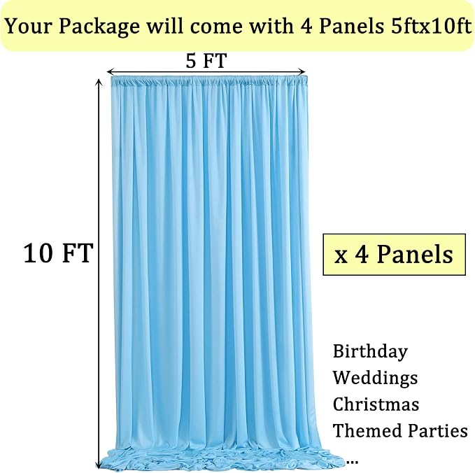 20ft x 10ft Baby Blue Backdrop Curtains for Parties, 4 Panels 5×10ft Soft Silky Polyester Photo Backdrop Drapes for Weddings Birthday Party Photography Baby Shower Home Decorations - Image 6