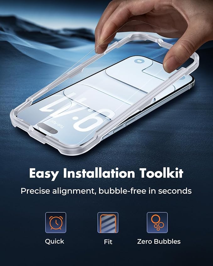 UNBREAKcable iPhone 17 Air Screen Protector & Camera Lens Protector | Upgraded Dual-Tempered Glass with Military-Grade 9H Hardness, 3-Pack,HD Clarity, Anti-Fingerprint, Case Friendly, Fits 6.5'' - Image 9