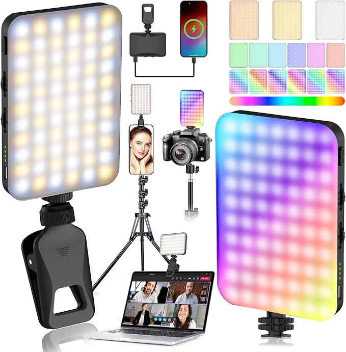 91 LED Portable Charger Selfie Light Video Conference Lighting | with Clip & Camera Tripod Adapter, Rechargeable 2000mAh, CRI 96+, 4 Light Modes, for Phone iPhone Webcam Laptop Makeup by Unknown