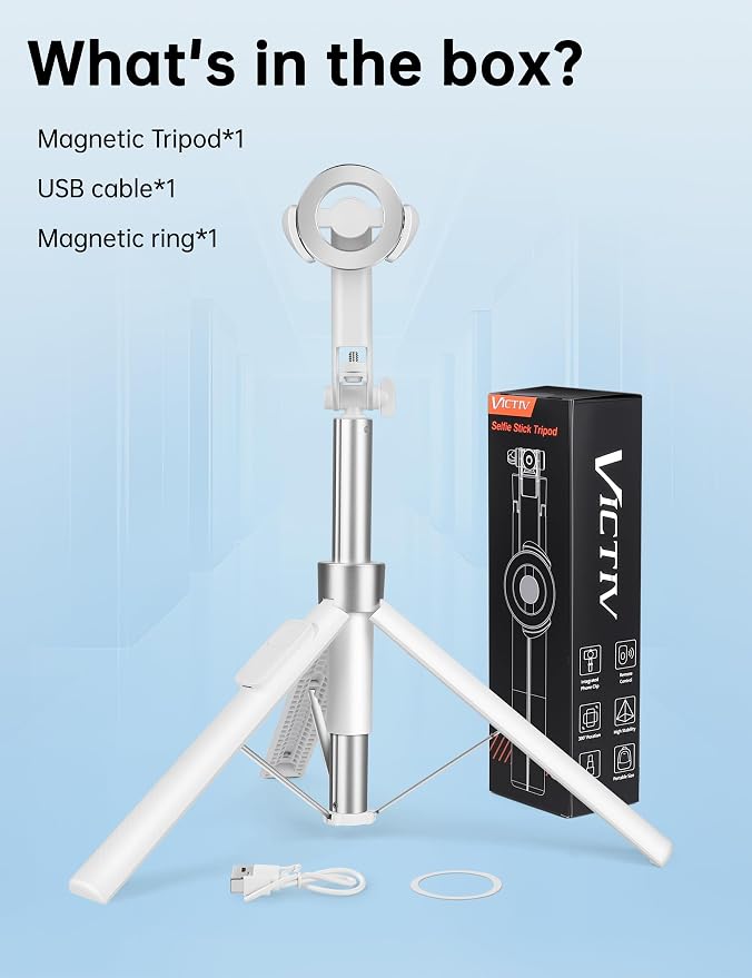 70" Magnetic Tripod for iPhone Magsafe, Extendable Selfie Stick Tripod | Rechargeable Remote & Magnetic Holder, 360° Rotatable Cell Phone Tripods Stand for Video Recording & Content Creation - Image 9