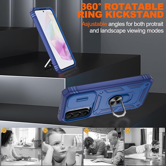 Gritup for Samsung Galaxy A36 5G Phone Case: A36-5G Phone Case with 2*Screen Protector, Magnetic Stand & Slide Camera Cover, Shock Proof Military-Grade Funda para A 36 Cover, Blue - Image 7
