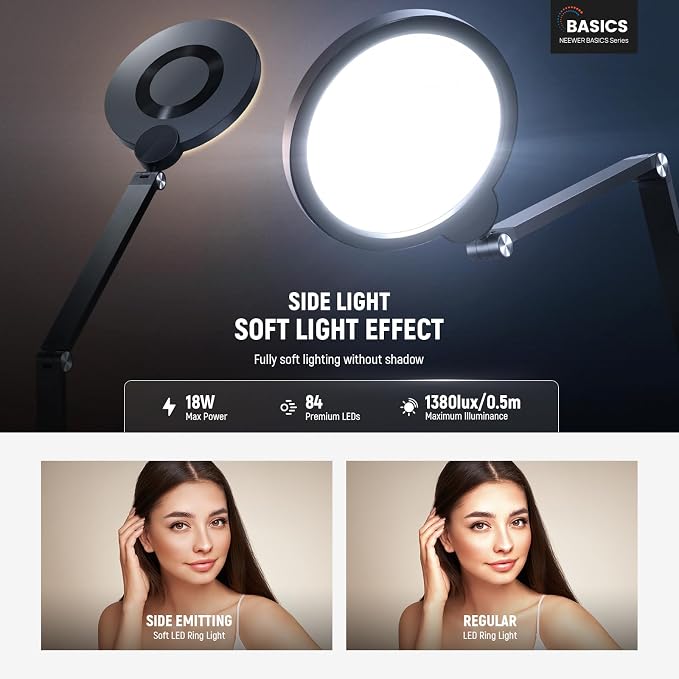 NEEWER Basics 18W 7" Ring Light with Desk Stand/C Clamp, 2 Pack 3000K-6500K Dimmable Full Screen LED Circle Lighting for Video Conference Streaming Phone Selfie Recording Laptop Computer Zoom, R18 - Image 2