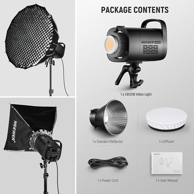 NEEWER CB120B 120W LED Video Light with 2.4G&APP Control COB Bi Color 2700K-6500K 78000lux at 1m/CCT Mode/CRI97/12 Scenes/Bowens Mount Continuous Output Lighting for Studio Photography/Video Recording - Image 9