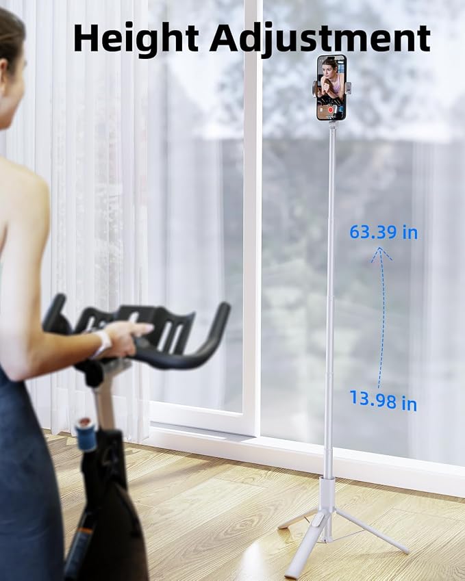 TODI 63" Phone Tripod, Extendable Selfie Stick with Wireless Remote and Phone Holder, Portable All-in-1 Cell Phone Tripod Stand for Video Recording, Compatible with iPhone/Android (White) - Image 8