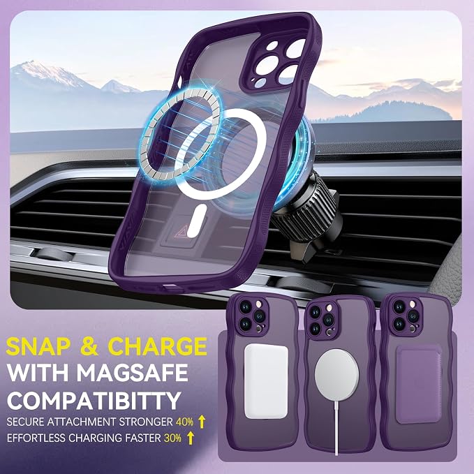 BENTOBEN Magnetic for iPhone 14 Pro Max Case, Cute Wavy [Full Camera Protection][Compatible with MagSafe] Matte Anti-Slip Bumper Women Girls Boys Protective Cover for 14 ProMax 6.7", Deep Purple - Image 5