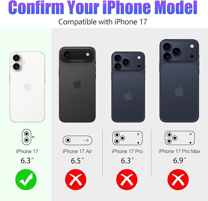 AGVEE 3+3 6 Pack for iPhone 17 Camera Lens Protector Cover | Individual Bling Diamond & Bling Glitter Sparkle Cute Gem Metal Ring, 9H Tempered HD Glass - Image 2