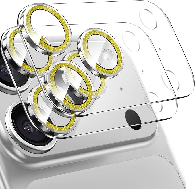 2 Pack for iPhone 17 Pro Max Camera Lens Protector | Bling Tempered Glass 9 Hardness,Anti-Scratch High Definition Camera Screen Protector (Gold) by NECARSIN