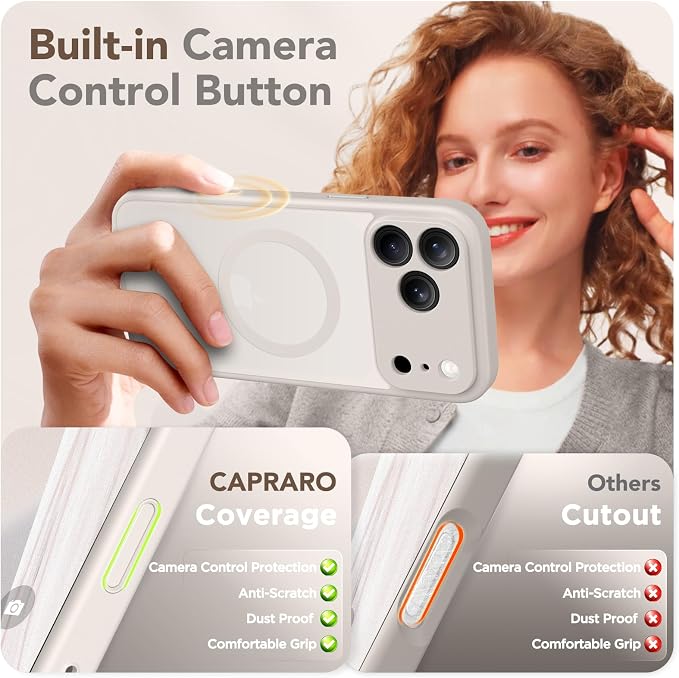 CAPRARO for iPhone 17 Pro Case, Compatible with MagSafe Stone | Upgraded [Full Camera Protection] Protective Translucent Matte Women Girl Magnetic Phone Case Cover, Stone - Image 5