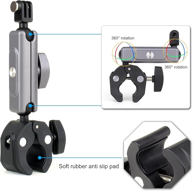 SOONSUN Super Clamp Camera Mount with Dual 360° Ballhead, Magic Arm & Phone Clip, Heavy Duty Clamp Mount for GoPro, Insta360, DJI Osmo, DSLR, iPhone, Bike Motorcycle Handlebar, Pole, Desk - Image 3