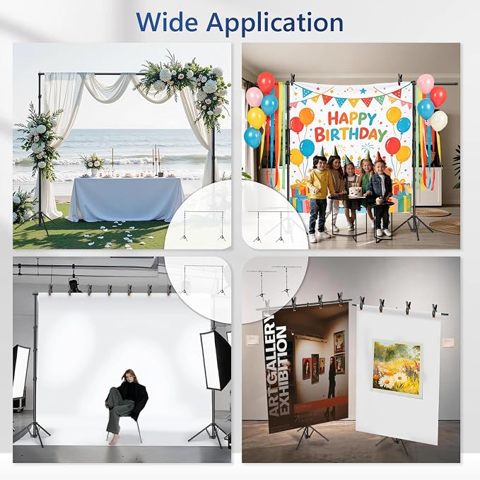 EMART 3-in-1 Backdrop Stand 10x8.5 ft Adjustable Photography Banner Stand | T-Shape Back Drop Stand for Party, Wedding, Events Dectorations, Background Support kit for Photo Video Studio with 8 Clamps - Image 2