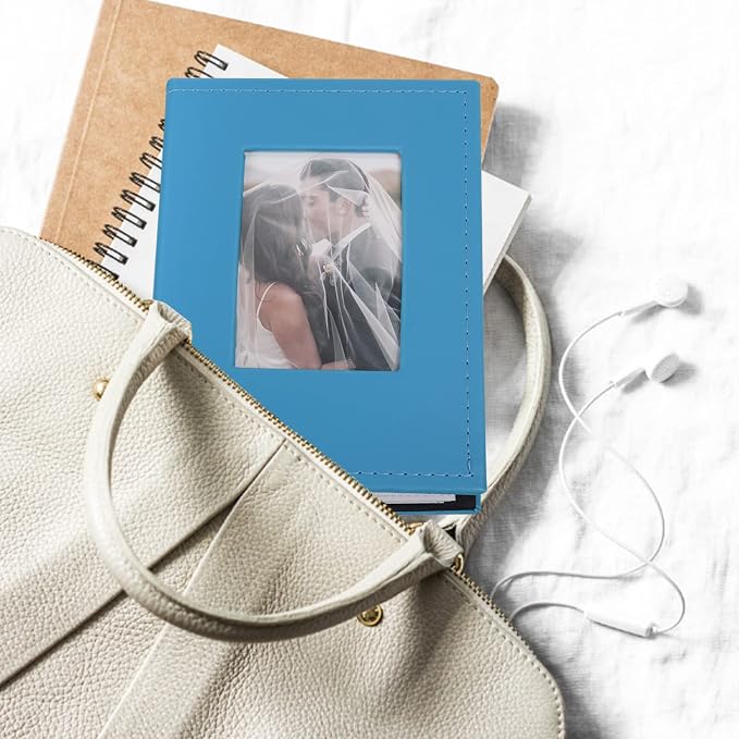 RECUTMS Small Photo Album 4x6 Pictures 100 Photos Leather Wedding Book Blue | White Inner Page, 100 Vertical Pockets, Travel Family Anniversary Baby Photobook, DIY Cover Window, Birthday Graduation Gifts - Image 6