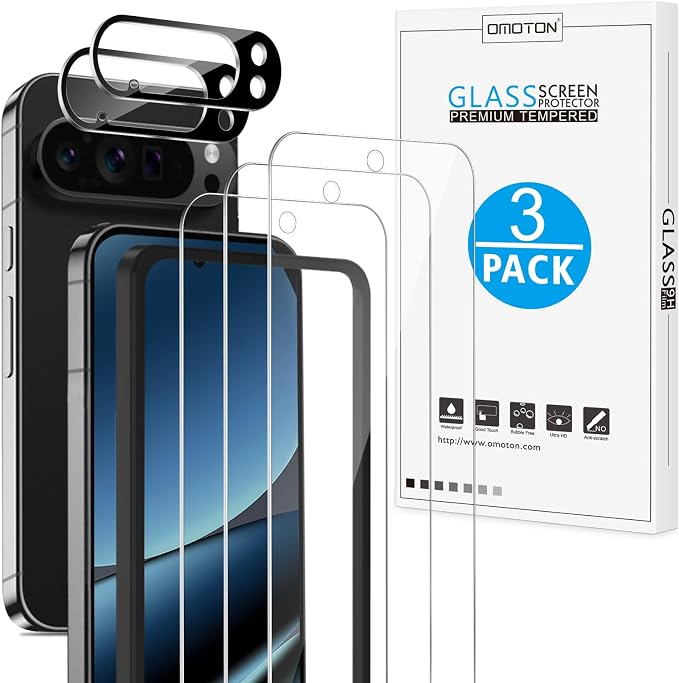 OMOTON 3+2 Pack for Google Pixel 10 Pro XL Screen Protector 6.8 Inch 2025 | 3 Tempered Glass Film and 2 Camera Lens Protector, Bubble-free, Easy Installation, Case Friendly, Not for Pixel 10 Pro/ 10 by OMOTON