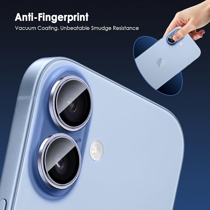 Camera Lens Protector for iPhone 17, Blue | AR+AF, 9H Tempered Glass, Individual Metal Ring, Anti Glare, Fall Protection, Camera Screen Cover - Image 6