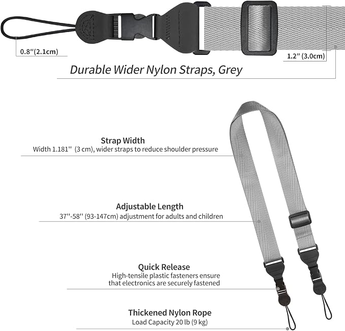 FIEIL Adjustable Shoulder Strap, Nylon Camera Strap, Comfortable Neck Strap for iPad, Cellphone Tablet, Camera, Laptop, Binocular, Luggage Bag (Dark gray Universal Lanyard) - Image 6