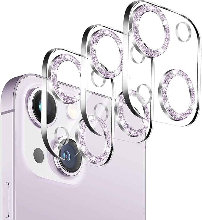 【3 Pack】Dengduoduo Tempered Glass Camera Lens Protector for iPhone 14 6.1" & iPhone 14 Plus 6.7", Glitter Bling Diamond, Ultra HD, 9H Hardness, Anti-Scratch, Case Friendly, Easy to Install [No Affect by Dengduoduo