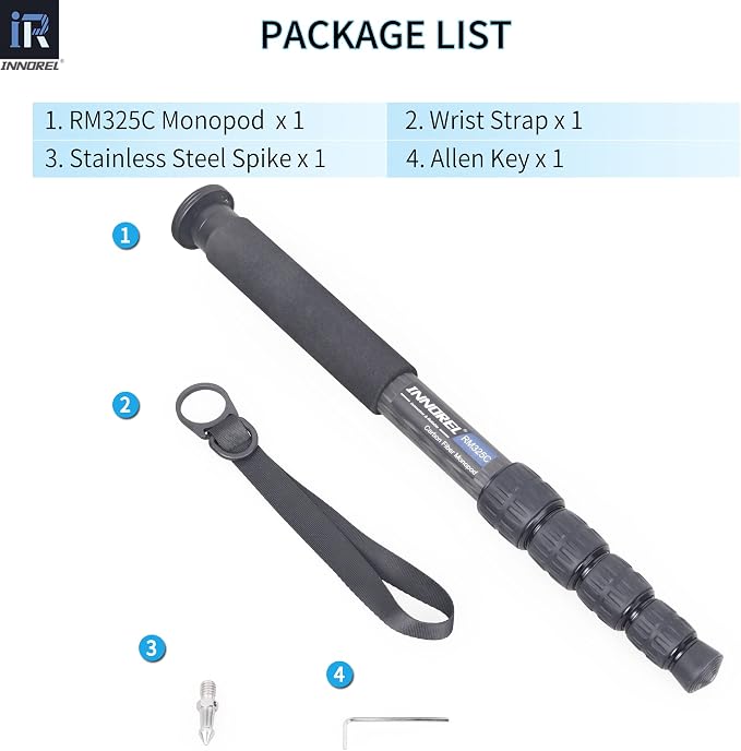 Carbon Fiber Camera Monopod INNOREL RM325C Professional Portable Compact Lightweight Travel 5-Section Monopod for Canon Nikon Sony DSLR Camera Video Camcorder DV Photography Bracket Load 26lbs/12kg - Image 8