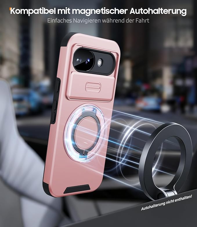JAME for Google Pixel 10A Case with Ring Stand & Slide Camera Cover Pink | Ring Holder Kickstand, Screen Protectors, Dual-Layer Shockproof Protective, Magnetic Accessory Friendly Phone Case, Pink - Image 6