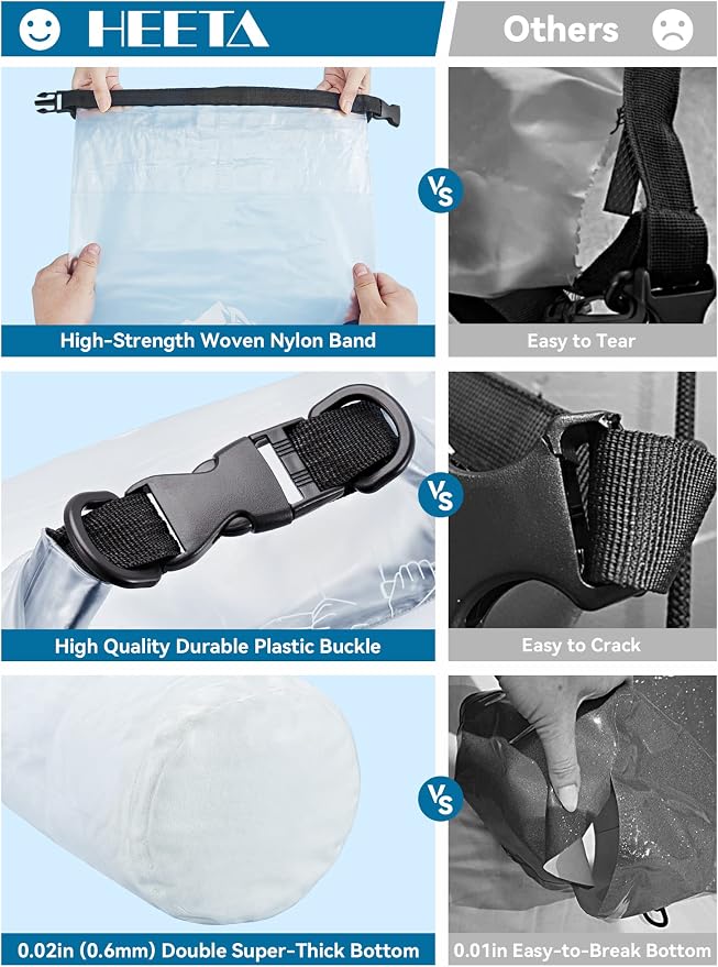 HEETA Dry Bag Waterproof Backpack with Phone Case 5L/10L/20L/30L/40L | Roll Top Lightweight Dry Storage Bag for Women Men, Travel Boating Kayaking Paddle Board Camping Beach Essentials Accessories - Image 4
