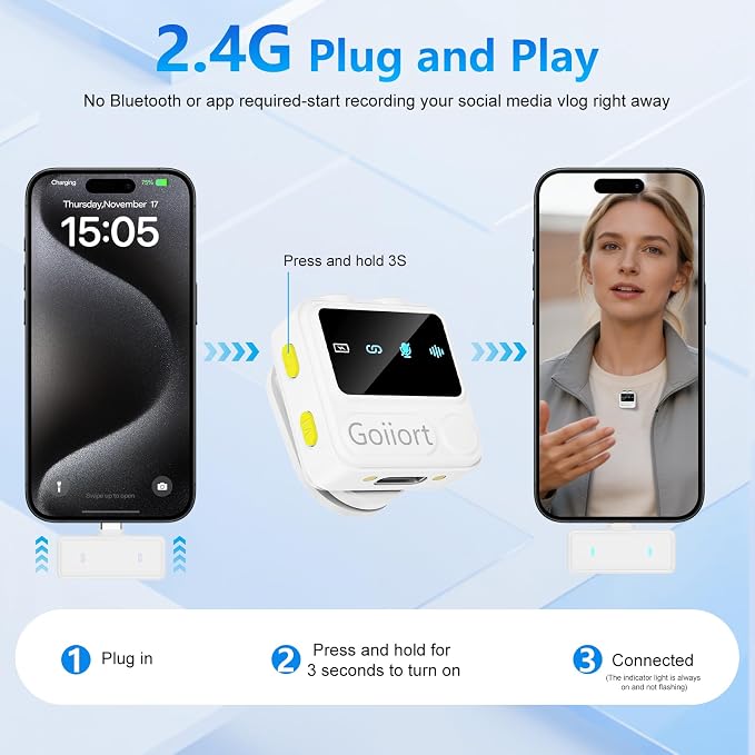 Wireless Lavalier Microphone for iPhone: for Video Recording,Podcasting & Streaming: Professional Mic with Smart Noise Reduction, 30H Battery Life - Great for Vlogging and Content Creators - Image 5