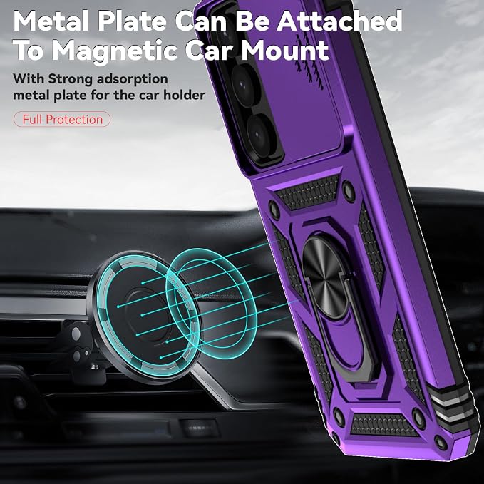 for Samsung Galaxy S24 Plus Case with Camera Lens Cover HD Screen Protector, Military-Grade Drop Tested Magnetic Ring Holder Kickstand Protective Phone Case for Samsung Galaxy S24 Plus (Purple) - Image 3