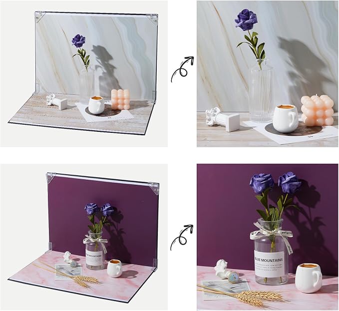 Product Photography Backdrops, 16x11.5 Inch Photo Backdrop Board Kit, 8Pcs 16 Patterns with 2Pcs Photo Shadow Maker for Makeup Product Shooting, Food Jewelry Cosmetics Photography - Image 2