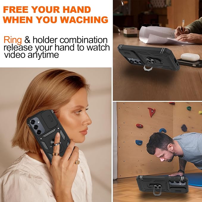 Gritup for Samsung Galaxy S25 Plus Phone Case with Slide Camera Cover | 2 Pack Screen Protector, Build in 360° Rotating Ring Kickstand, Military Grade Shockproof Protective Phone Case, Black - Image 8