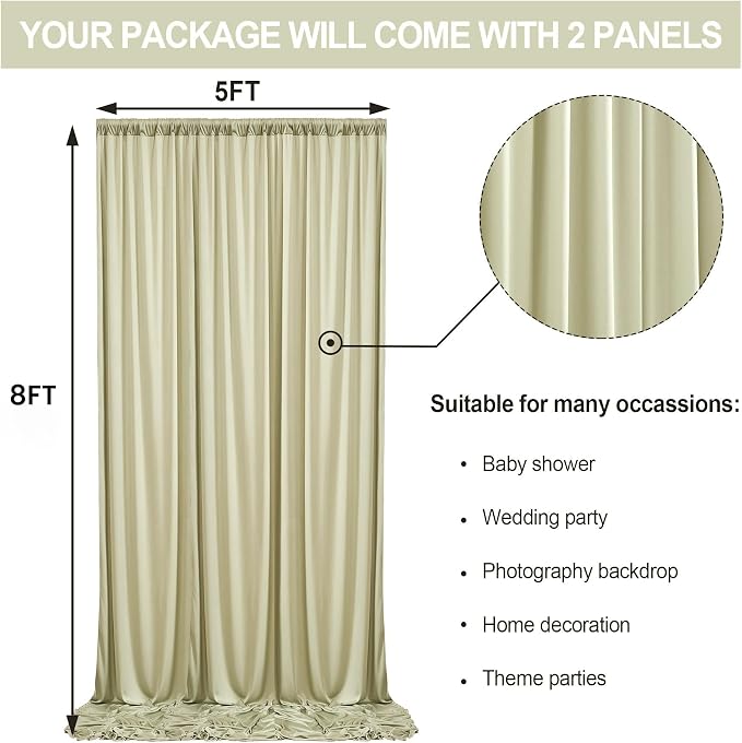 10 ft x 8 ft Wrinkle Free Light Green Backdrop Curtain for Parties, Light Green Polyester Photo Backdrop Drapes for Baby Shower Wedding Engagement Birthday Party Backdrop Stand,5ft x 8ft 2 Panels - Image 4