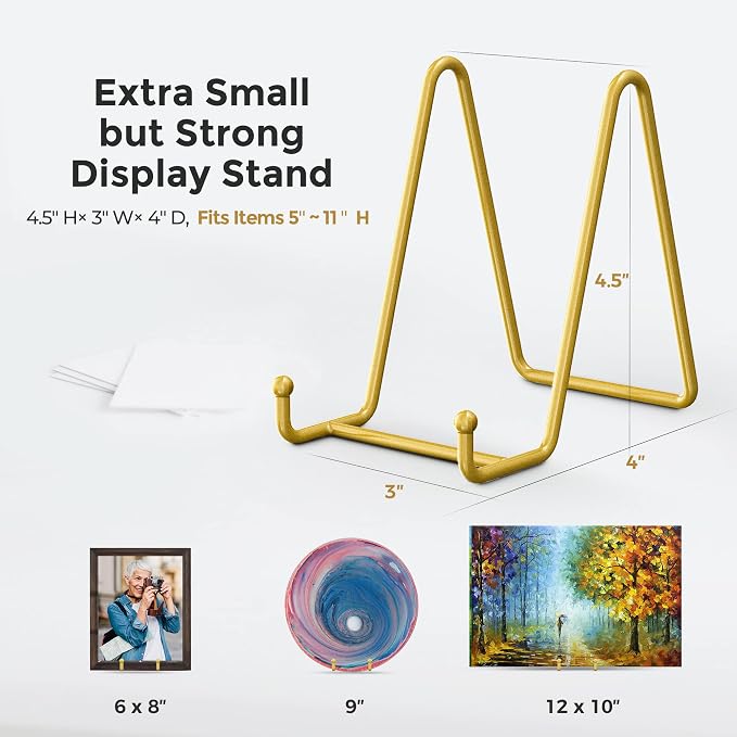 TR-LIFE Plate Display Stand - 4.5 Inch Holder + Metal Frame for Picture, Decorative Plate, Photo Easel, Tabletop Art (Gold 2 Pack) - Image 6