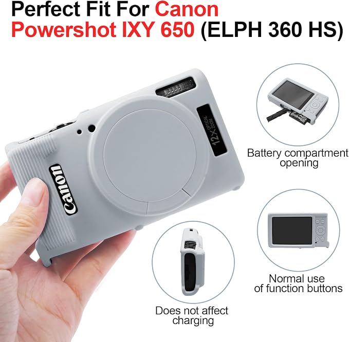Easy Hood Camera Case for Canon ELPH 360/IXUS 285 HS/IXY 650 Camera,Grey | With Removable Lens Cover,Soft Silicone Protective Case,Anti-Scratch,Dustproof,Shockproof,Enhanced Grip,Camera Accessories - Image 5