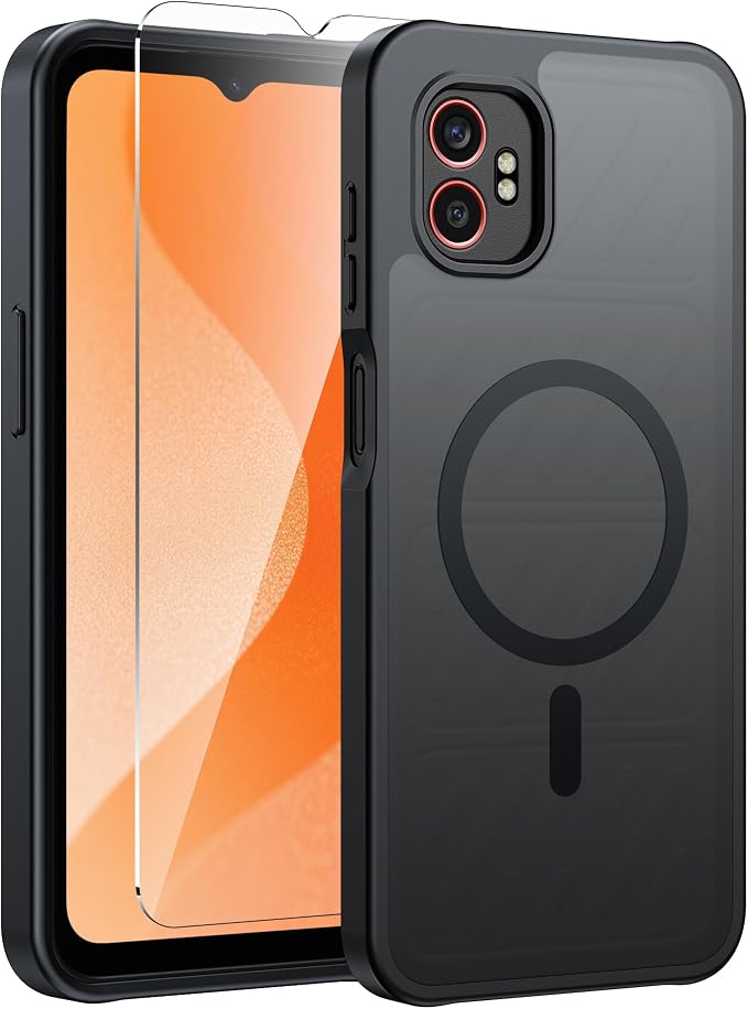 FNTCASE for Samsung Galaxy XCover7/6 Pro Case, Fit for Magsafe, Black | Screen Protector, Translucent Matte Magnetic Back, 14FT Military Grade Drop Protection, Shockproof Protective Phone Cover by FNTCASE