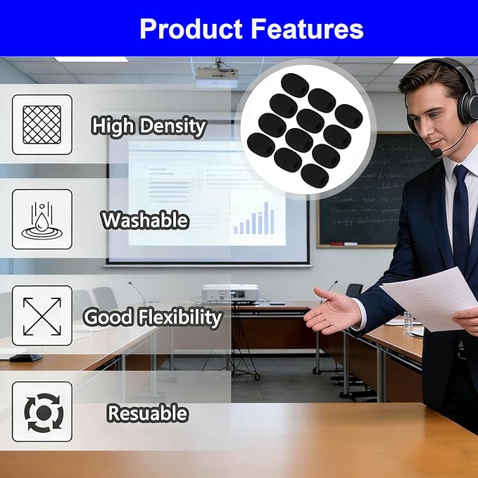 12 Pack Microphone Covers Foam, Noise Reduction Mic Cover, for Lapel and Headset Microphones Windscreen - Image 5