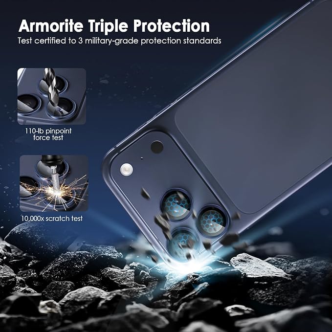 Camera Lens Protector for iPhone 17 Pro & 17 Pro Max, Blue | AR+AF, 9H Tempered Glass, Individual Metal Ring, Anti Glare, Fall Protection, Camera Screen Cover - Image 3
