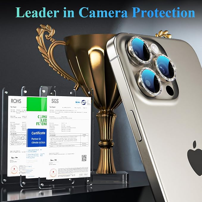 YWXTW Designed for iPhone 16 Pro/iPhone 16 Pro Max Camera Lens Protector Bling, [New Glitter Design] Individual Metal Tempered Glass Camera Cover Accessories Case Friendly (Natural Titanium) - Image 2