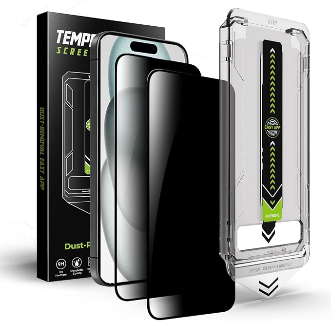 2 Pcs Privacy Screen Protector for iPhone 15 Plus/16 Plus 6.7" | Tempered Glass, Auto Dust-Elimination Installation, 9H Hardness, Bubble Free, Easy Installation, Anti-Spy, Case Friendly by BIGFLYANTS