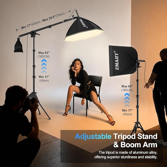EMART Softbox Photography Lighting Kit, 50W LED 2PCS Soft Box with Boom Arm | Professional Equipment 16"x16" & 20"x20" Softbox, 50W 3000-6000K LED Bulbs, APP/Remote, Stand with Boom Arm for Studio, Vedio - Image 7