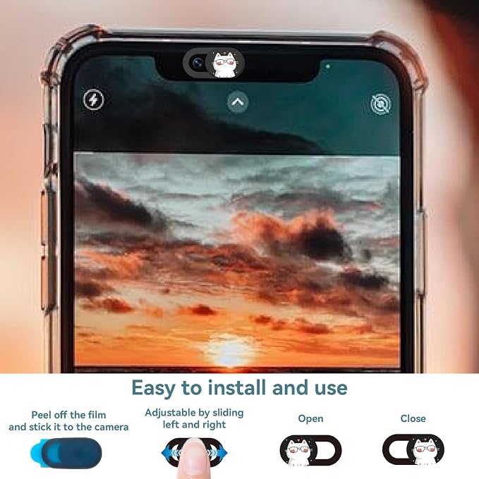 6Pcs Phone Privacy Camera Cover Webcam Camera Cover Slide Cat Pattern Privacy Security Guard Slide Phone Webcam Protector for Laptop Desktop Computers Smartphones Tablet Notebook Mini PC - Image 3