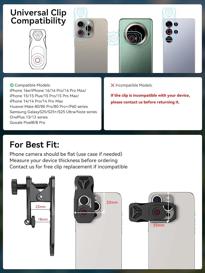 MIAO LAB 28X HD Telephoto Lens for iPhone/Samsung/Android, High Power Telephoto Camera Lens with Universal Clip Compatibility Most Smartphone - 28X - Image 9