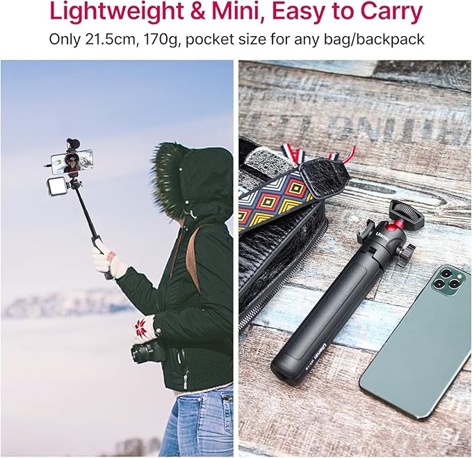ULANZI MT-16 Extendable Mini Camera Tripod, 4 Levels Adjustment 360° Ball Head Cold Shoe Lightweight Portable Vlog Travel Selfie Stick Handle Grip Desktop Webcam Tripod for DSLR Action Camera - Image 6